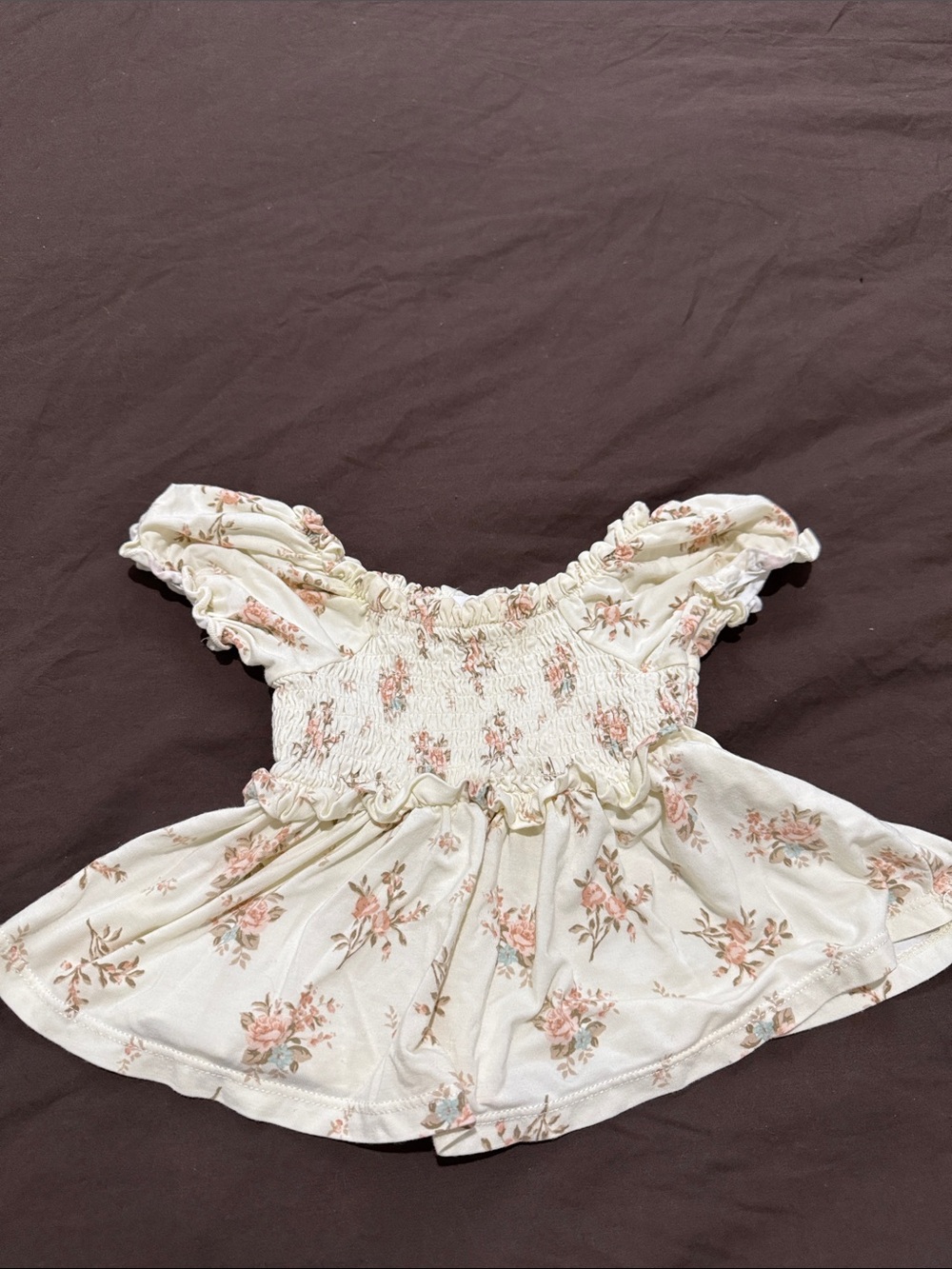 Cream Floral Smocked Peplum Top